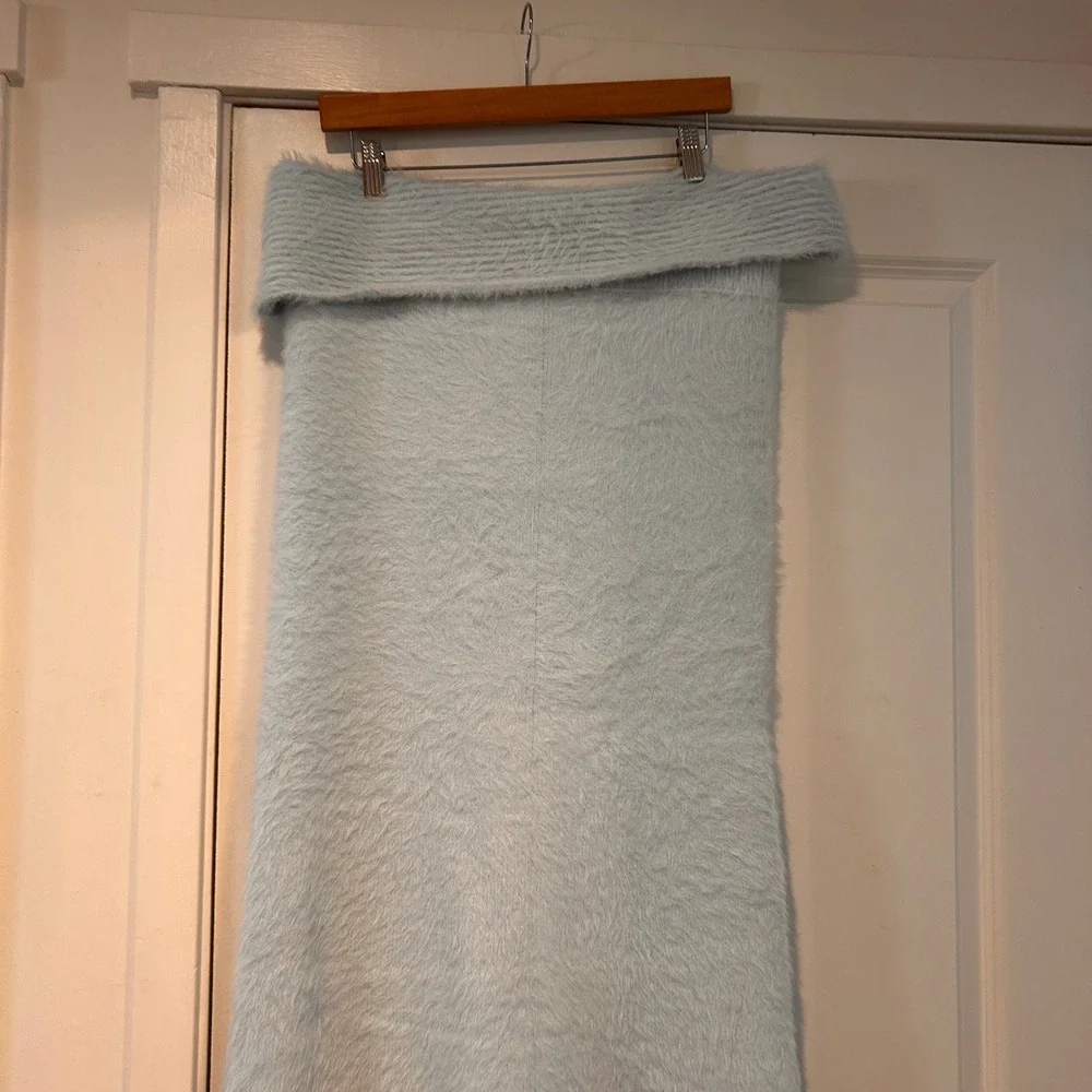 Anthropologie Fuzzy Sweater Knit Foldover Maxi Skirt Women XL Pastel Heavy Thick